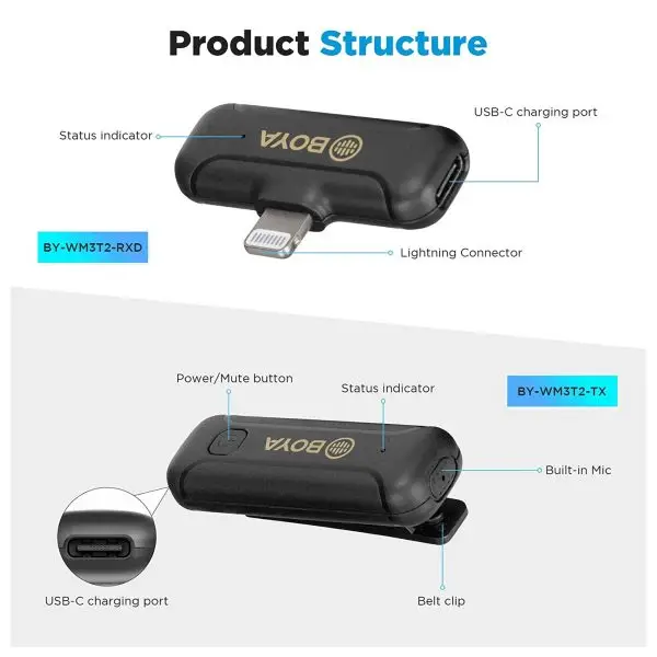 میکروفون یقه ای بی سیم بویا مدل BY-WM3T2-D2 رابط Lightning