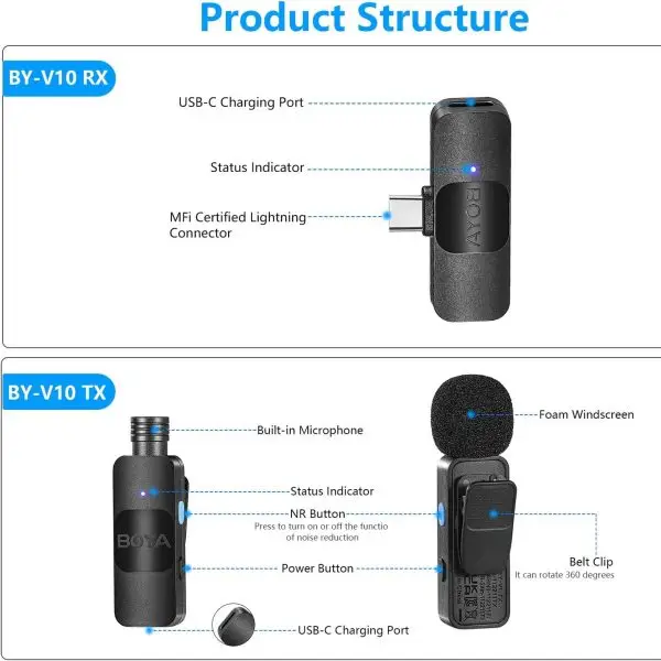 میکروفون یقه ای بی سیم بویا مدل BY-V20 رابط Type-C